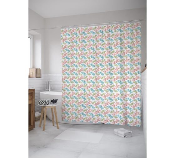 Штора (занавеска) для ванной JoyArty "Узорные рыбы" из сатена, 180х200 см с крючками, sc_59367 1