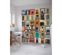 Штора (занавеска) для ванной JoyArty "Окна в разных городах" из сатена, 180х200 см с крючками, sc_6651