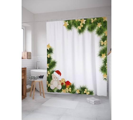 Штора (занавеска) для ванной JoyArty "Звезды Рождества" из сатена, 180х200 см с крючками, sc_53286 1