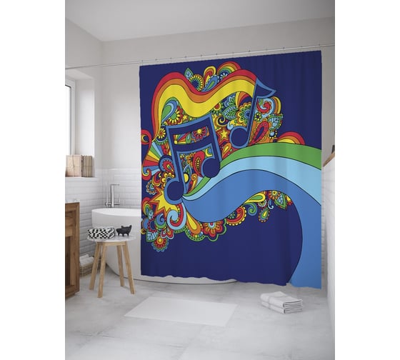 Штора (занавеска) для ванной JoyArty "Цвет музыки" из сатена, 180х200 см с крючками, sc_60123 1