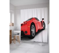 Штора (занавеска) для ванной JoyArty "Красный спорткар" из сатена, 180х200 см с крючками, sc_9924