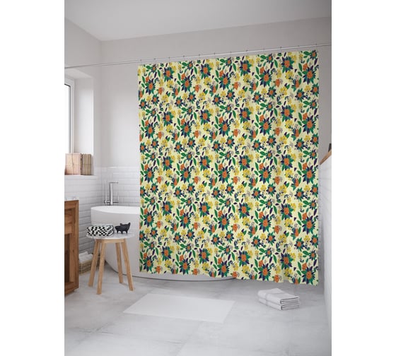 Штора (занавеска) для ванной JoyArty "Ягодные букеты" из сатена, 180х200 см с крючками, sc_58059 1