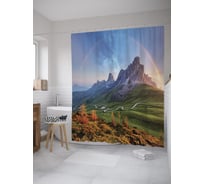 Штора (занавеска) для ванной JoyArty "Полная радуга над горами" из сатена, 180х200 см с крючками, sc_60535