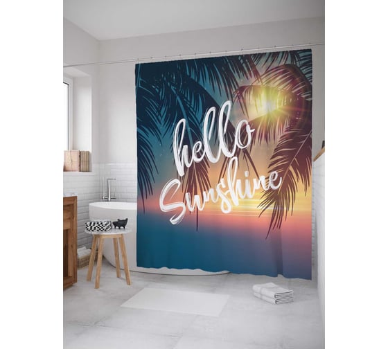 Штора (занавеска) для ванной JoyArty "Летнее время" из сатена, 180х200 см с крючками, sc_49607 1