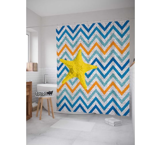 Штора (занавеска) для ванной JoyArty "Морская звезда и зигзаги" из сатена, 180х200 см с крючками, sc_5236 1