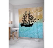 Штора (занавеска) для ванной JoyArty "Корабль на волне" из сатена, 180х200 см с крючками, sc_5240
