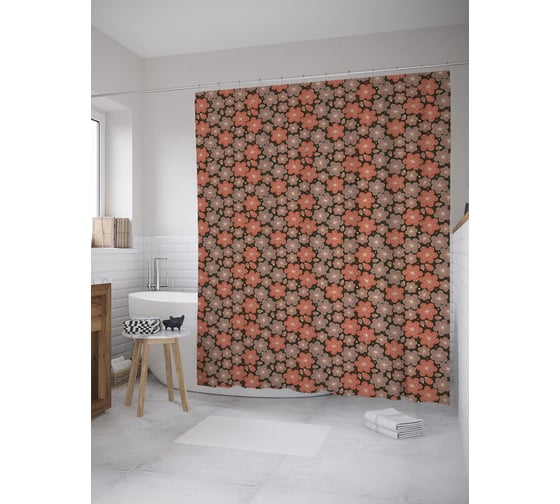 Штора (занавеска) для ванной JoyArty "Свечение лепестковых цветов" из сатена, 180х200 см с крючками, sc_59118 1