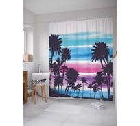 Штора (занавеска) для ванной JoyArty "Вечерние пальмы" из сатена, 180х200 см с крючками, sc_5911