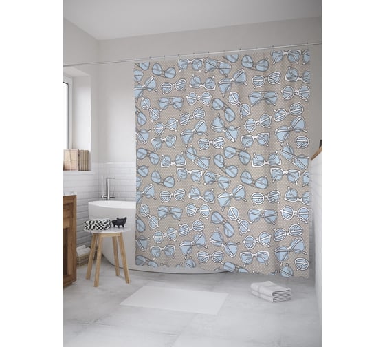 Штора (занавеска) для ванной JoyArty "Очки в оправе" из сатена, 180х200 см с крючками, sc_59261 1