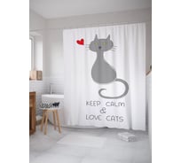 Штора (занавеска) для ванной JoyArty "Сохраняй спокойствие и люби кошек" из сатена, 180х200 см с крючками, sc_54174