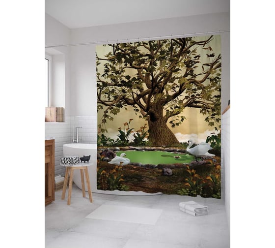 Штора (занавеска) для ванной JoyArty "Древнее дерево" из сатена, 180х200 см с крючками, sc_6973 1
