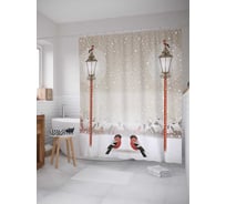 Штора (занавеска) для ванной JoyArty "Птицы у фонарей" из сатена, 180х200 см с крючками, sc_5472