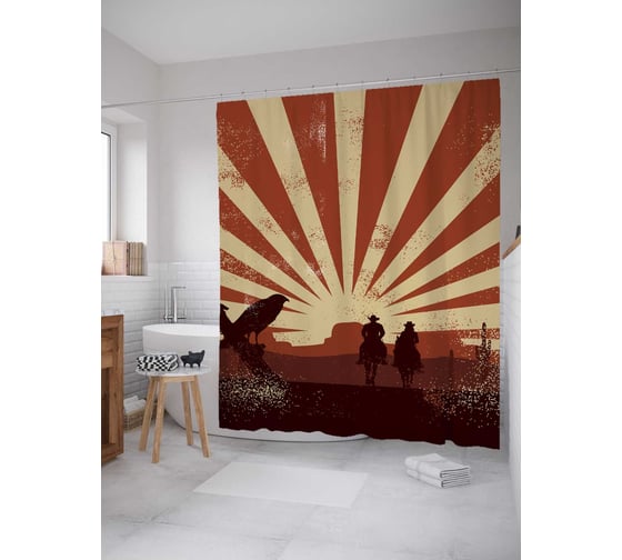 Штора (занавеска) для ванной JoyArty "Ковои и полосы" из сатена, 180х200 см с крючками, sc_4995 1