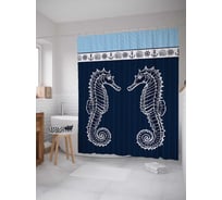 Штора (занавеска) для ванной JoyArty "Морские коньки" из сатена, 180х200 см с крючками, sc_5234