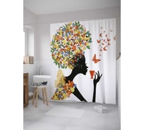 Штора (занавеска) для ванной JoyArty "Цветочная афро" из сатена, 180х200 см с крючками, sc_32728