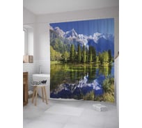 Штора (занавеска) для ванной JoyArty "Горный ландшафт" из сатена, 180х200 см с крючками, sc_32706