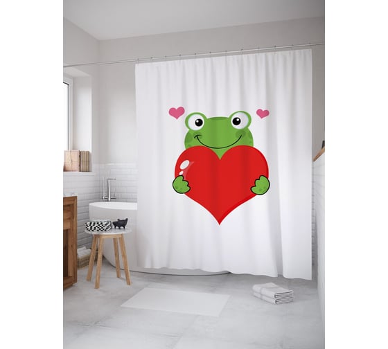 Штора (занавеска) для ванной JoyArty "Лягушка с большим сердцем" из сатена, 180х200 см с крючками, sc_53006 1