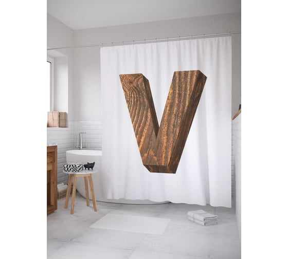 Штора (занавеска) для ванной JoyArty "V из дерева" из сатена, 180х200 см с крючками, sc_4532v 1