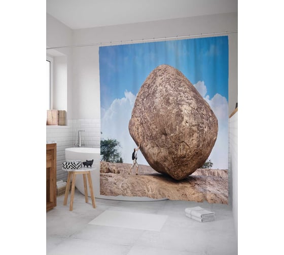 Штора (занавеска) для ванной JoyArty "Могучий путешественник" из сатена, 180х200 см с крючками, sc_6576