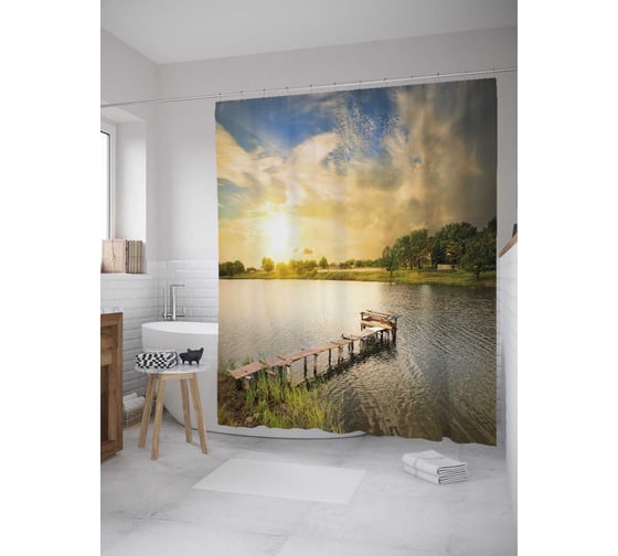 Штора (занавеска) для ванной JoyArty "Кладка рыбака" из сатена, 180х200 см с крючками, sc_32766