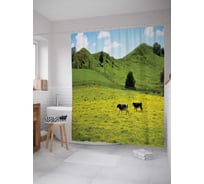 Штора (занавеска) для ванной JoyArty "Коровы на пастбище" из сатена, 180х200 см с крючками, sc_9977