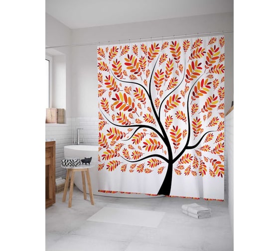 Штора (занавеска) для ванной JoyArty "Позитивное дерево" из сатена, 180х200 см с крючками, sc_6983 1