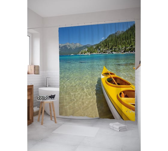Штора (занавеска) для ванной JoyArty "Водная прогулка" из сатена, 180х200 см с крючками, sc_53671 1