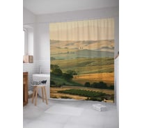 Штора (занавеска) для ванной JoyArty "Холмовые фермы" из сатена, 180х200 см с крючками, sc_6658