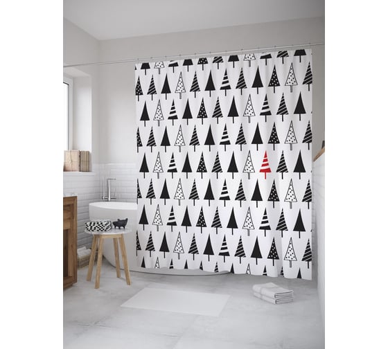 Штора (занавеска) для ванной JoyArty "Особенная елка" из сатена, 180х200 см с крючками, sc_52577 1