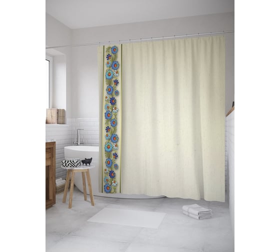 Штора (занавеска) для ванной JoyArty "Национальный орнамент" из сатена, 180х200 см с крючками, sc_60105 1