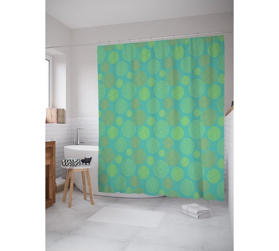 Штора (занавеска) для ванной JoyArty "Абстракция цитрусовых" из сатена, 180х200 см с крючками, sc_64206 1