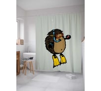 Штора (занавеска) для ванной JoyArty "Колючий ныряльщик" из сатена, 180х200 см с крючками, sc_32330