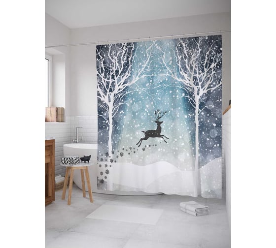 Штора (занавеска) для ванной JoyArty "Олений след" из сатена, 180х200 см с крючками, sc_5647 1