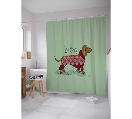 Штора (занавеска) для ванной JoyArty "Люблю таксу" из сатена, 180х200 см с крючками, sc_53890 1