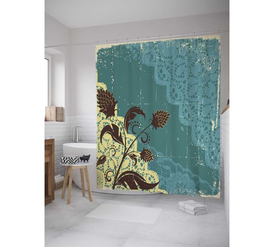 Штора (занавеска) для ванной JoyArty "Винтажный ажур" из сатена, 180х200 см с крючками, sc_32563 1