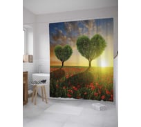 Штора (занавеска) для ванной JoyArty "Сердечные деревья" из сатена, 180х200 см с крючками, sc_32591