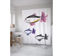 Штора (занавеска) для ванной JoyArty "Цветные рыбы" из сатена, 180х200 см с крючками, sc_55075