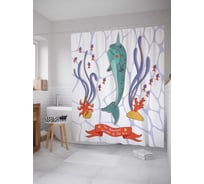 Штора (занавеска) для ванной JoyArty "Нарисованная рыба" из сатена, 180х200 см с крючками, sc_4963