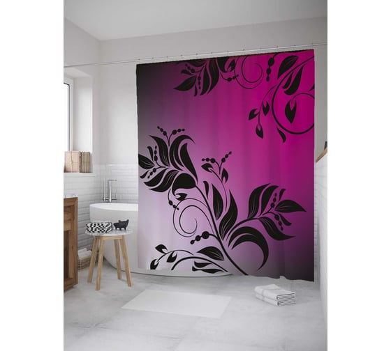 Штора (занавеска) для ванной JoyArty "Изящность растительных линий" из сатена, 180х200 см с крючками, sc_32658 1