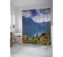 Штора (занавеска) для ванной JoyArty "Озеро Комо" из сатена, 180х200 см с крючками, sc_32791