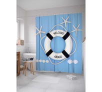 Штора (занавеска) для ванной JoyArty "Спасательный круг с приветствием" из сатена, 180х200 см с крючками, sc_5858