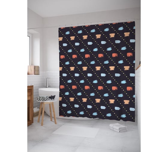 Штора (занавеска) для ванной JoyArty "Геометрические мазки" из сатена, 180х200 см с крючками, sc_58454 1