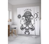 Штора (занавеска) для ванной JoyArty "Близнецы зентангл" из сатена, 180х200 см с крючками, sc_60355
