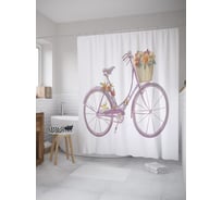 Штора (занавеска) для ванной JoyArty "Байк с корзиной" из сатена, 180х200 см с крючками, sc_61466