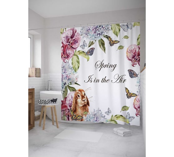 Штора (занавеска) для ванной JoyArty "Поздравительная открытка" из сатена, 180х200 см с крючками, sc_32076 1