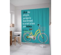 Штора (занавеска) для ванной JoyArty "Велосипед и надпись" из сатена, 180х200 см с крючками, sc_5209