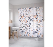 Штора (занавеска) для ванной JoyArty "Квадратная схема" из сатена, 180х200 см с крючками, sc_58322
