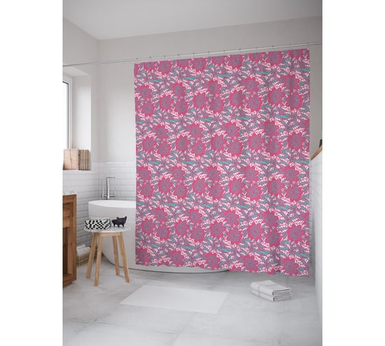 Штора (занавеска) для ванной JoyArty "Цветочный дудлинг" из сатена, 180х200 см с крючками, sc_58516 1