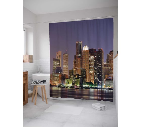 Штора (занавеска) для ванной JoyArty "Яркие ночи" из сатена, 180х200 см с крючками, sc_8309 1