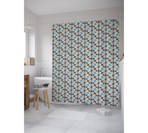 Штора (занавеска) для ванной JoyArty "Геометрия цветов" из сатена, 180х200 см с крючками, sc_59213 1